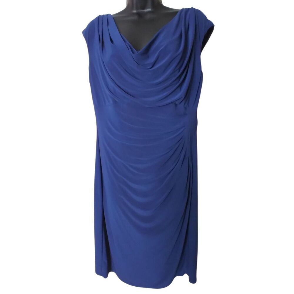 Lauren Ralph Lauren Jersey Cowl Neck Ruched Dress- Cobalt Blue 14